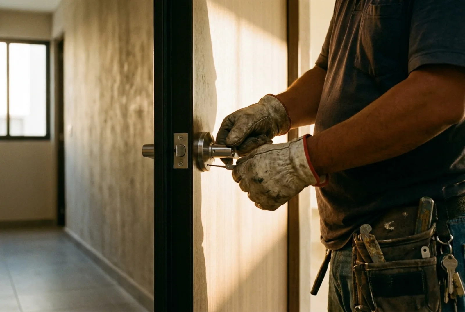 Cerrajero abriendo la puerta de un departamento en Tijuana
